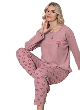 Velluto Soft Fitilli Kumaş Kışlık Kadın Pijama Takımı Yumuşak Dokulu 
