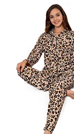 Luna Suede Kışlık Süet Gömlek Yaka Kadın Pijama Takımı M/XXL