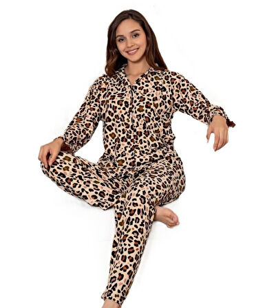 Luna Suede Kışlık Süet Gömlek Yaka Kadın Pijama Takımı M/XXL