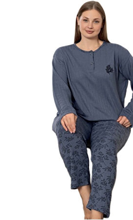 Milan Kışlık Büyük Beden Kadın Pijama Takımı Nefes Alan Terletme Önleyici  3XL/5XL