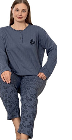 Milan Kışlık Büyük Beden Kadın Pijama Takımı Nefes Alan Terletme Önleyici  3XL/5XL