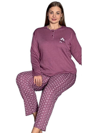 Yumuşak Dokulu Nefes Alan Kışlık Büyük Beden Kadın Pijama Takımı 3XL/5XL