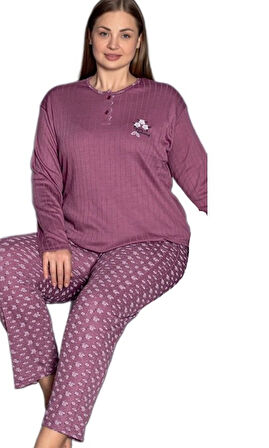 Yumuşak Dokulu Nefes Alan Kışlık Büyük Beden Kadın Pijama Takımı 3XL/5XL