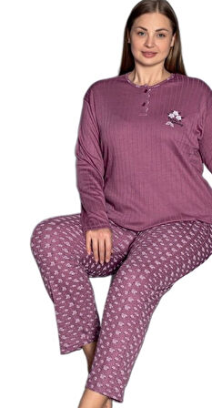 Yumuşak Dokulu Nefes Alan Kışlık Büyük Beden Kadın Pijama Takımı 3XL/5XL