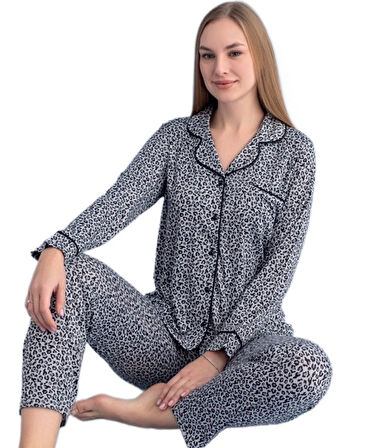 Bianca Notte Leopar Kadın Pijama Takımı Yumuşak Dokulu S/2XL