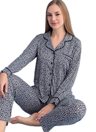 Bianca Notte Leopar Kadın Pijama Takımı Yumuşak Dokulu S/2XL