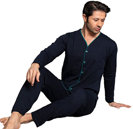Marco Leone Kışlık İnterlok Kumaş Önden Düğmeli Erkek Pijama Takımı M–2XL