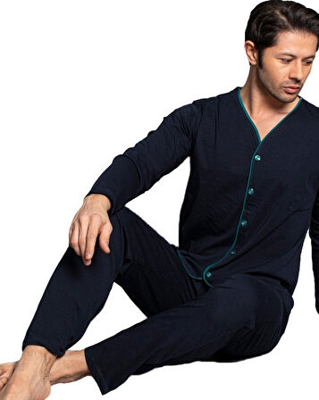 Marco Leone Kışlık İnterlok Kumaş Önden Düğmeli Erkek Pijama Takımı M–2XL