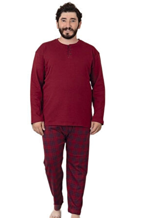 Grande Premium Penye İnterlok Kumaş Kışlık Büyük Beden Erkek Pijama Takımı 3XL/6XL