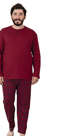 Grande Premium Penye İnterlok Kumaş Kışlık Büyük Beden Erkek Pijama Takımı 3XL/6XL