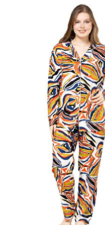 Amore Casa Premium Uzun Kollu Pamuklu Kumaş Kadın Pijama Takımı S/3XL