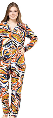 Amore Casa Premium Uzun Kollu Pamuklu Kumaş Kadın Pijama Takımı S/3XL