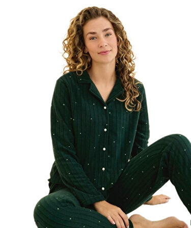 Verlay Kışlık Polar Kumaş Kadın Pijama Takımı Yumuşacık Sıcacık Tam Kalıp S/2XL 
