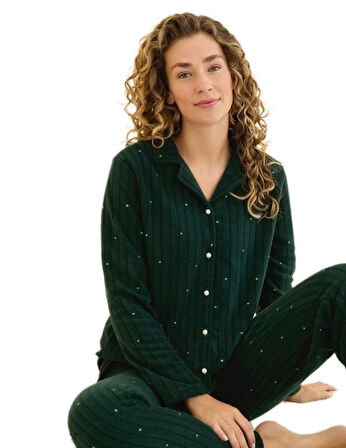 Verlay Kışlık Polar Kumaş Kadın Pijama Takımı Yumuşacık Sıcacık Tam Kalıp S/2XL 