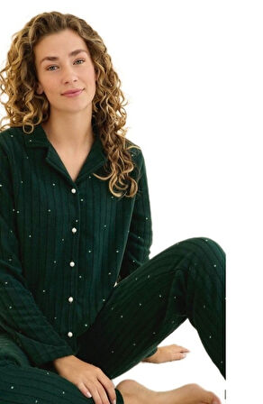 Verlay Kışlık Polar Kumaş Kadın Pijama Takımı Yumuşacık Sıcacık Tam Kalıp S/2XL 