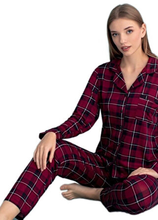 Bellay Uzun Kollu Kadın Pijama Takımı Rahat ve Yumuşak Dokulu Konfor S/2XL 