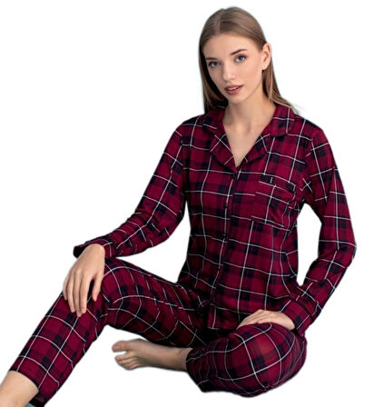 Bellay Uzun Kollu Kadın Pijama Takımı Rahat ve Yumuşak Dokulu Konfor S/2XL 