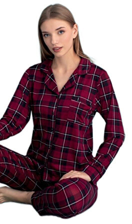 Bellay Uzun Kollu Kadın Pijama Takımı Rahat ve Yumuşak Dokulu Konfor S/2XL 