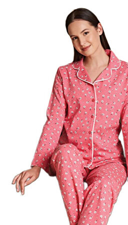 Purella Pamuklu Kumaş Uzun Kollu Kadın Pijama Takımı Yumuşak Rahat ve Şık Ev Giyim S/XL 