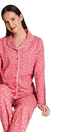 Purella Pamuklu Kumaş Uzun Kollu Kadın Pijama Takımı Yumuşak Rahat ve Şık Ev Giyim S/XL 