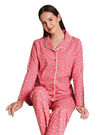 Purella Pamuklu Kumaş Uzun Kollu Kadın Pijama Takımı Yumuşak Rahat ve Şık Ev Giyim S/XL 
