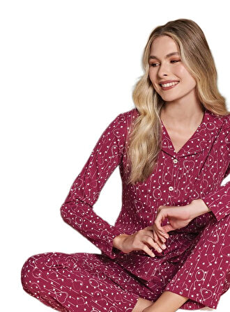 Serenel Pamuklu Kumaş Uzun Kollu Kadın Pijama Takımı Rahat Yumuşacık Dokunuş