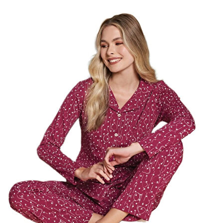 Serenel Pamuklu Kumaş Uzun Kollu Kadın Pijama Takımı Rahat Yumuşacık Dokunuş