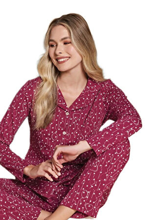 Serenel Pamuklu Kumaş Uzun Kollu Kadın Pijama Takımı Rahat Yumuşacık Dokunuş