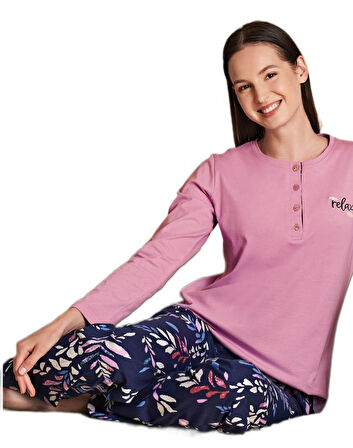 Lina Pamuklu Kumaş Kadın Pijama Takımı M–XXL Nefes Alan Yumuşak ve Şık Ev Giyim
