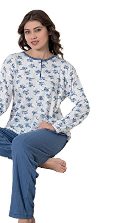 Kışlık İnterlok Kumaş Kadın Pijama Takımı Sıcak Yumuşak Ev Giyim M–2XL