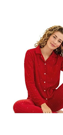 Minel Collection Kadın Pijama Takımı Uzun Kollu Yumuşak Dokulu Esnek ve Rahat Ev Giyim S/2XL