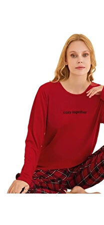 Mina Collection Kadın Pijama Takımı  Uzun Kollu Yumuşak Dokulu  Esnek ve Rahat Ev Giyim S/2XL