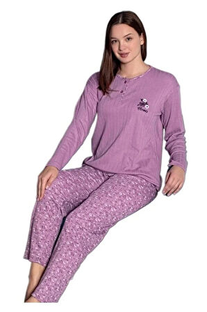 Mina Collection Kadın Pijama Takımı  Uzun Kollu Yumuşak Dokulu  Esnek ve Rahat Ev Giyim S/2XL