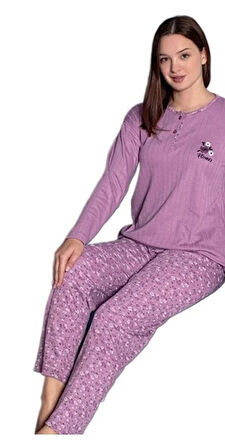 Mina Collection Kadın Pijama Takımı  Uzun Kollu Yumuşak Dokulu  Esnek ve Rahat Ev Giyim S/2XL