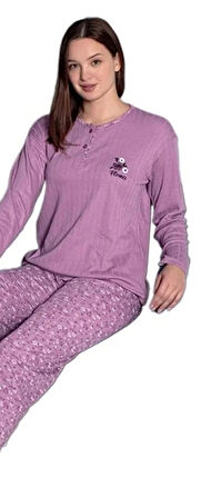 Mina Collection Kadın Pijama Takımı  Uzun Kollu Yumuşak Dokulu  Esnek ve Rahat Ev Giyim S/2XL