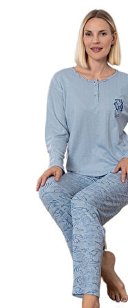 Mina Collection Kadın Pijama Takımı  Uzun Kollu Yumuşak Dokulu  Esnek ve Rahat Ev Giyim S/2XL