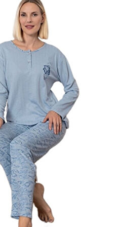 Mina Collection Kadın Pijama Takımı  Uzun Kollu Yumuşak Dokulu  Esnek ve Rahat Ev Giyim S/2XL