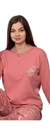 Mina Collection Kadın Pijama Takımı  Uzun Kollu Yumuşak Dokulu  Esnek ve Rahat Ev Giyim S/2XL