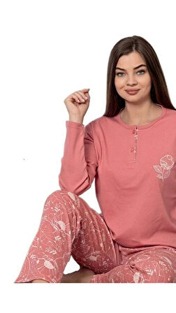 Mina Collection Kadın Pijama Takımı  Uzun Kollu Yumuşak Dokulu  Esnek ve Rahat Ev Giyim S/2XL