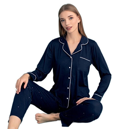 Berna Collection Kadın Pijama Takımı Düğmeli Yumuşak Dokulu Esnek ve Modern Tasarım S/2XL