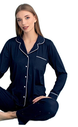 Berna Collection Kadın Pijama Takımı Düğmeli Yumuşak Dokulu Esnek ve Modern Tasarım S/2XL