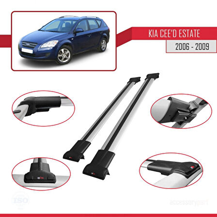 Kia Ceed (ED) SW Pre-Facelift 2006-2009 Arası ile Uyumlu FLY Model Ara Atkı Tavan Barı Gri 2 Adet