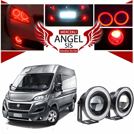 Fiat Ducato Uyumlu, Universal Mercekli Led Angel Sis Farı, 76mm Kırmızı Renk