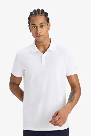 DeFactoFit Slim Fit Dar Kesim Sporcu Kısa Kollu Pike Polo Tişört D9779AX25SPWT34