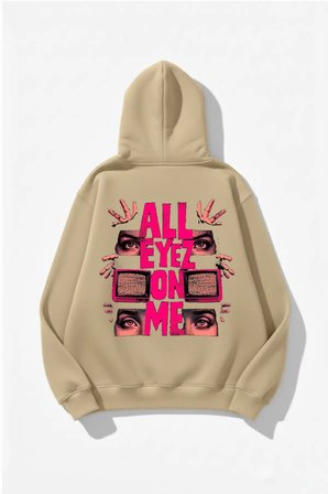 Unisex Yumuşak Dokulu All Eyez Me Baskılı Tasarım Oversize 3 İplik Hoodie Sweatshirt
