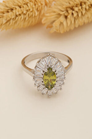 Kadın Gümüş Yüzük - Mekik Model Zultanit Taşlı Baget Süslemeli Rodyumlu Kadın Yüzük