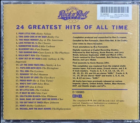 (Müzik CD sidir Plak Değildir) CD 24 Greatest Hits Of All Time Rock N' Roll Series CD