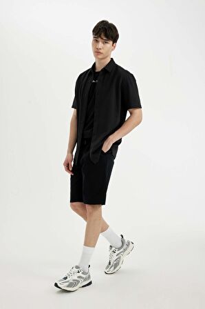 DeFacto Regular Fit Düz Paça Gabardin Bermuda Şort C5397AX24SMBK81