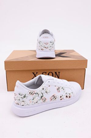 Dijital Baskı Kadın Beyaz - Çiçek Desenli Ayakkabı