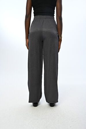 KADIN BELİ LASTİKLİ BOL PAÇA ANTRASİT RENK DESENLİ PANTOLON